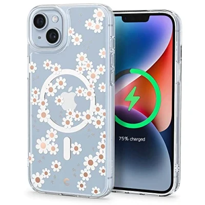 Immagine di CYRILL di Spigen Cecile Mag [Ricarica Magnetica] Cover Compatibile con iPhone 14 6.1&quot; (2022) Fiore Fiori Trasparente Disegni TPU Bumper Protettiva Custodia Margherita Bianca