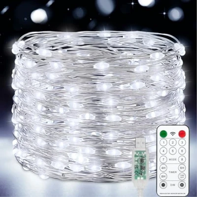 Immagine di Vacoulery USB Luci di Fata LED, 15M 150 LED Spina con Telecomando 8 programma Timer Catena Luminosa per Interni ed Esterni, Natalizi, Matrimoni, Feste Compleanno
