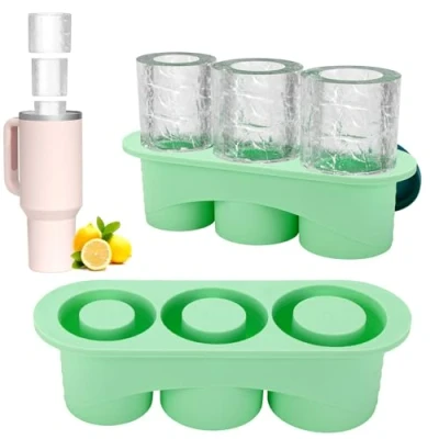 Immagine di Auauraintt Vassoio per cubetti di ghiaccio in silicone Stanley Cup,Vassoio a 3 cilindri cavi,in con coperchio Senza BPA,Accessori 20 40 oz (B)