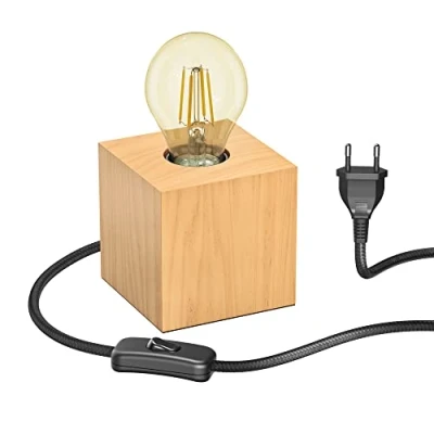 Immagine di ledscom.de lampada da tavolo HITO, legno massiccio, angolare, incl. E27 471lm oro retro bianco extra caldo