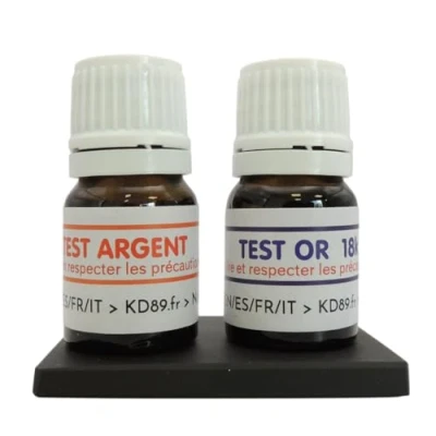 Immagine di KD89 Assortimento di reattivi/soluzioni per testare oro e argento 18 carati con pietra tocco naturale istruzioni multilingue, competenza gioielli, monete, lingotti, spatola