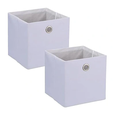 Immagine di Relaxdays Scatola Portaoggetti, Set 2 Box in Stoffa da Scaffale, Cubo Portagiochi HLP, 5x30,5 cm, Moderno, Bianco, Lino Poliestere Carta, 30,5 x 30 cm