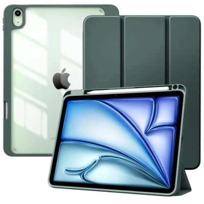 Immagine di TiMOVO Cover per iPad Air 11 Pollici M2 2024, 6/5/4 Generazione 2024/2022/2020 10,9&quot; con Portapenna, Custodia Protettiva Guscio Posteriore Trasparente, Auto Sveglia/Sonno,Verde notte