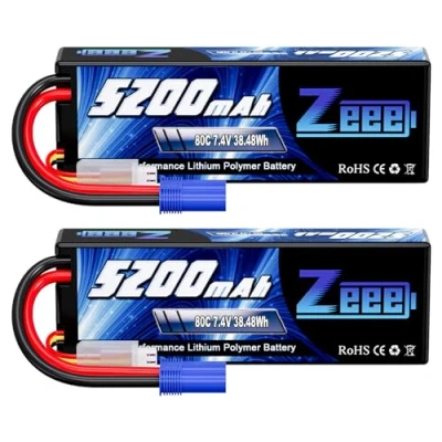 Immagine di Zeee 2S Lipo Batteria 7,4V 80C 5200mAh RC Hardcase con Connectore EC5 Spina per Evader BX Veicolo Auto LKW Truggy Nave Modells Hobby (2 pezzi)