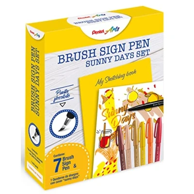Immagine di Pentel SES15C Brush Sign Pen Sketching Set Sunny Days &amp; quaderno
