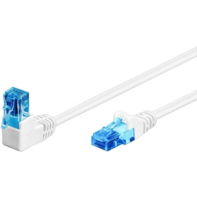 Immagine di GOOBAY 51536 cavo patch CAT 6A, spina a 90 gradi, di rete, Ethernet, Playstation, Xbox, LAN, DSL, U/UTP, RJ45, bianco, 1 metro