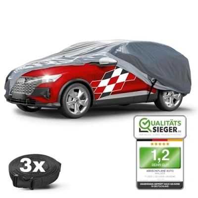 Immagine di Walser telo copriauto da esterno Premium All Weather Plus SUV, rivestito in PVC, coperture per auto, resistente ai raggi UV, garage completo impermeabile L grigio ca. 490x185x145cm