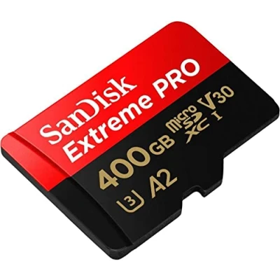 Immagine di SanDisk Extreme Pro 400 GB microSDXC Memory Card + SD Adapter with A2 App Performance Rescue Deluxe 170 MB/s Class 10, UHS I, U3, V30, Red/Gold SDSQXCZ 400G GN6MA