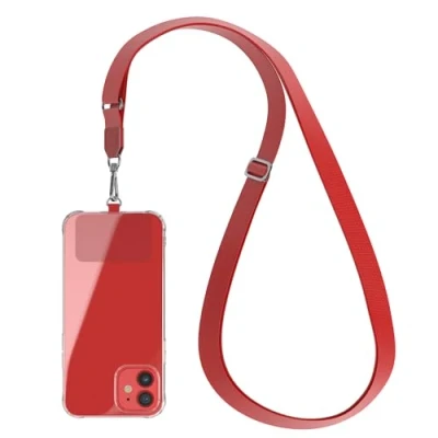 Immagine di EAZY CASE catena universale per cellulare adatta a tutti gli smartphone, da appendere, cover con cordino, smartphone portare in giro, cinghia cellulare, Rosso