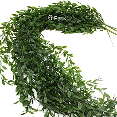 Immagine di JaneYi 6 pezzi Ghirlanda di Edera Artificiale Foglie Verdi Fogliame Plastica Pianta Falso Willow Vine Piangente Trailing Appeso per Giardino Casa Ufficio Bar Parete