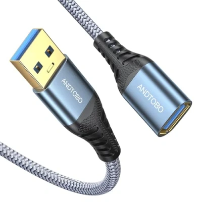 Immagine di ANDTOBO Cavo Prolunga USB 3.0 1M, Tipo a Maschio Femmina Cavi di Estensione Trasferimento dati ad alta Velocità 5Gbps Compatibile con Gamepad, Stampante, Webcam, Tastiera USB, Unità flash