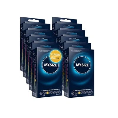 Immagine di MY.SIZE preservativi classici misura 3 I 53 mm di larghezza 100 pezzi confezione maxi premium extra sottili fedeli al tatto 0,07 spessore della parete