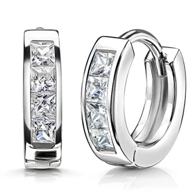 Immagine di Materia, orecchini a cerchio da donna in argento Sterling 925 con zirconi bianco o Nero Ø 15 mm e Argento, colore: , cod. SO 453 MA