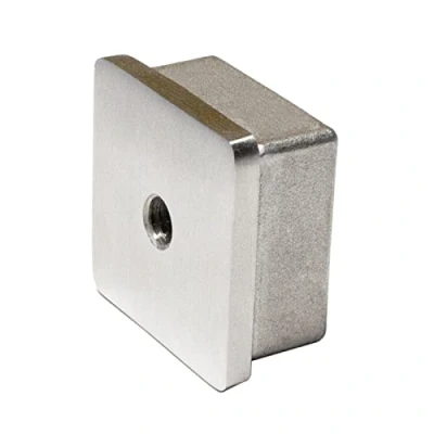 Immagine di PRIOstahl tappo quadrato per tubo 40 x 2 mm 1 pezzo piatto con filettatura M8 come terminale, copertura ringhiere in acciaio inox V2A