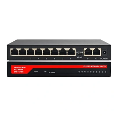 Immagine di KuWFi switch di rete Gigabit a 10 porte, LAN RJ45 Fast Ethernet, splitter LAN, distributore 10/100/1000 Mbps, Metal Fanless Plug and Play, adatto per ufficio e casa