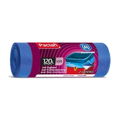 Immagine di Paclan Sacchetti per la spazzatura con laccetto, 15 x 120 l, certificato Blauer Engel, pezzi