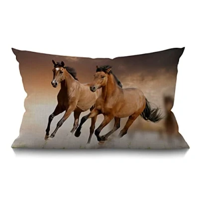 Immagine di BGBDEIA Federa per cuscino rustica, 30 x 50 cm, decorazione in cotone e lino, con cavalli che corrono, divano, camera da letto, cm