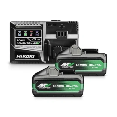 Immagine di HiKOKI Booster Pack BSL36A18X (2X 18V 5.0 Ah / 36V 2.5 Akku, Ladegerät, Li Ion, 4 Stufen LED Ladestandskontrolle, 32 min Ladezeit)