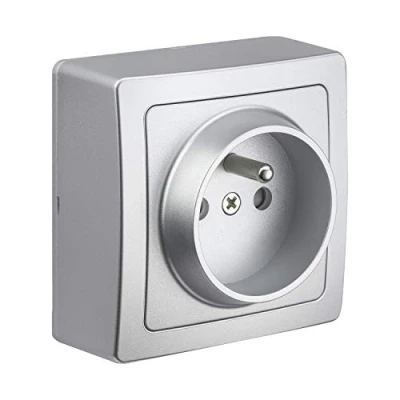 Immagine di Interruttore va e arriva Prese elettriche standard Presa extra piatta a muro viene senza fili Gamma Blok 2P+T in alluminio