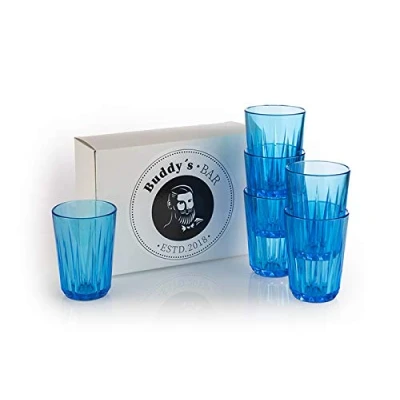 Immagine di Buddy&#039;s Bar Set da 6 Bicchieri in Tritan 0,15 Litri di Alta qualità, BPA Free, Effetto Vetro Cristallo, Resistenti alla Rottura, riutilizzabili e Lavabili lavastoviglie, 150 ml, Blu