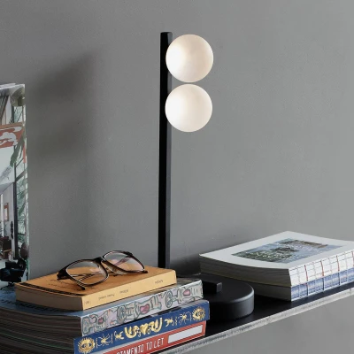 Immagine di Ideallux Ideal Lux Lampada LED da tavolo Ping Pong nero a 2 luci in vetro metallo