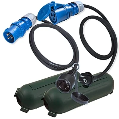 Immagine di IntuiFlex Adattatore CEE cavo Schuko spina accoppiamento scatola di protezione set 1,5 m accessori campeggio per barca camper roulotte giardino in gomma H07RN F 3 x 2,5 mm² 230 V 16 A IP 44