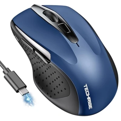 Immagine di TechRise Mouse Bluetooth, Wireless 2.4G (BT 5.0/3.0+2.4G), Ergonomico Ricaricabile 4800 DPI con Ricevitore USB A, Silenzioso 6 Livelli, Adatto per laptop, PC, Windows
