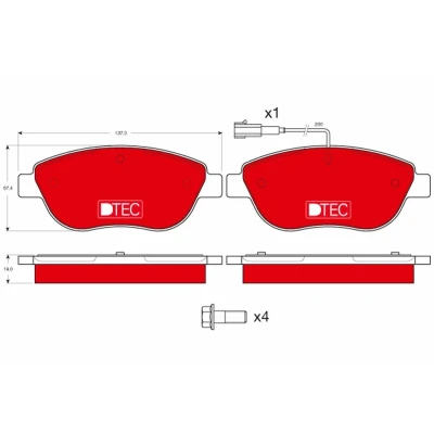 Immagine di TRW DTEC COTEC GDB1483DTE Kit pastiglie freno Con contatto segnalazione usura FIAT: Stilo Hatchback, BRAVO 2, Multipla, LANCIA: DELTA 3