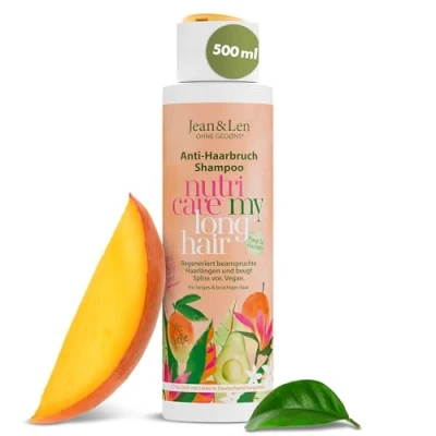 Immagine di Jean &amp; Len Shampoo Anti Rottura Mango Avocado, rigenera le lunghezze dei capelli stressati e previene doppie punte, fragranza fruttata di mango, senza siliconi parabeni, vegan, 500 ml