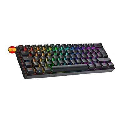 Immagine di Ranked S60 Supernova Tastiera da Gioco Meccanica Mini 60% Hotwap Gaming Keyboard 62 Tasti LED RGB Cavo USB Per Mac, PC Windows Layout spagnolo QWERTY (Nero, Gateron Optical Brown)
