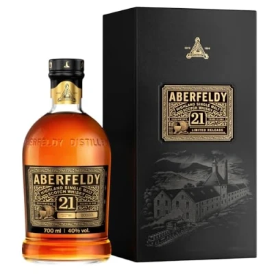 Immagine di Aberfeldy 21 Anni Highland Scotch Single Malt Whisky con astuccio regalo, invecchiato in botti di rovere, affinato Sherry e Bourbon, Vol. 40%, 70 cl / 700 ml