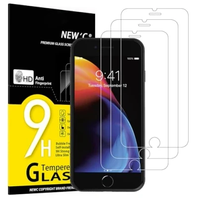 Immagine di NEW&#039;C 3 Pezzi, Vetro Temperato per iPhone 8/7 (4,7 Pollici), Pellicola Prottetiva Anti Graffio, Impronte, Senza Bolle, Durezza 9H, 0,33mm Ultra Trasparente, Resistente