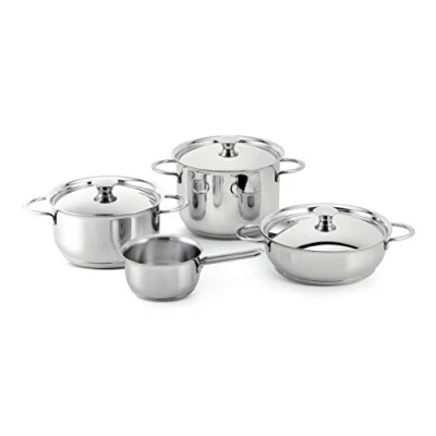 Immagine di Lagostina Deliziosa Set di Pentole Induzione, Gas e Forno in Acciaio Inox 18/10, 7 Pezzi, Fondo Lagoseal Plus, Batteria con 2 Casseruole Fonde, Casseruola Semifonda, Pentola, 3 Coperchi