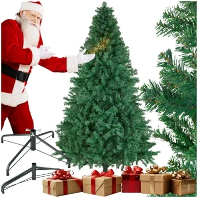 Immagine di tectake® Albero di Natale Realistico, Artificiale, Rami Flessibili, Facile Montaggio, Supporto Stabile in Acciaio, Addobbi Natalizi per Casa Verde, 210 cm / 1106 punte