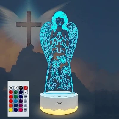 Immagine di SUPERHONGJIHAO Luce notturna per bambini 3D Angelo lampada a LED con telecomando 16 colori che cambiano colore regalo di compleanno