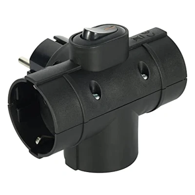 Immagine di Electraline 55091 Adattatore Triplo 3 Prese Laterali, Spina Tedesca, Multipresa Posti Schuko, Con Interruttore ON/OFF Nero