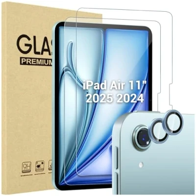 Immagine di ProCase 2 Pezzi Pellicola per iPad Air 11 pollici 2024 + Camera Lens Protector Abbinato ai Colori dell&#039;iPad, Vetro Temperato M2 [A2902 A2903 A2904] Blu