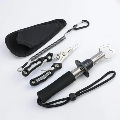Immagine di supregear Pinze da Pesca e Set di Pinze, Acciaio Inossidabile Multifunzione Dispositivo Rimozione Amo con Utensile Taglio in Linea, Cordino per Bobina Sicurezza Fodero Nylon