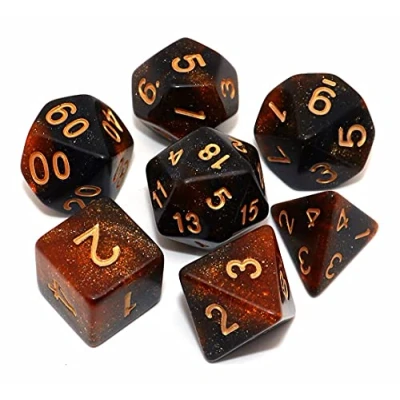 Immagine di CREEBUY, Set di dadi neri e dorati sfumati per Dungeon Dragons, D&amp;D, giochi ruolo, con D20 D12 D10 D9 D8 D6 D4