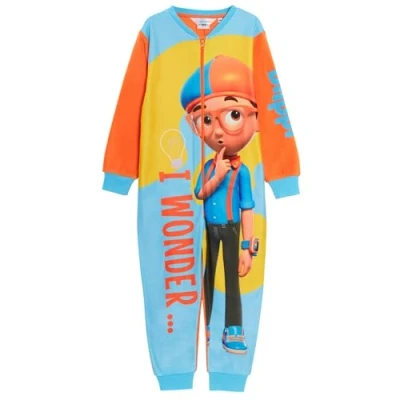 Immagine di Blippi Pigiama in Pile per Bambini Tutina Ragazzi e Ragazze, Tutto Uno, Unisex Morbido Caldo, con Cerniera.