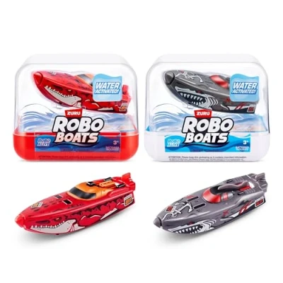 Immagine di Robo ALIVE Boats di ZURU Imbarcazione giocattolo attivata d’acqua (White Dino Shark Boat, 2 Pack), Colore, 71123A