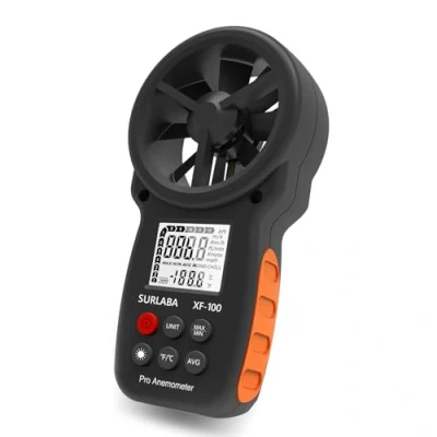 Immagine di SURLABA Anemometro Digitale Esterno, Portatile Misuratore Velocità Vento con MAX/MIN/AVG Modalità, Prova Della Temperatura del Vento, LCD Backlight, Wind Meter Anemometer per Riprese Drone Windsurfing