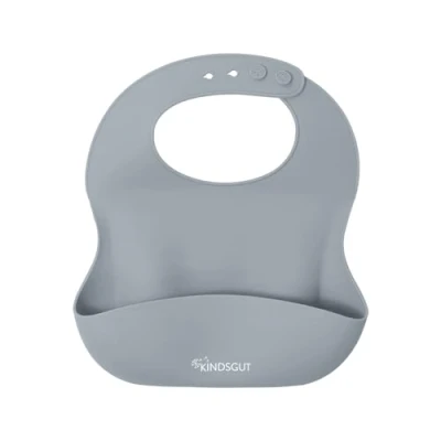 Immagine di Kindsgut bavaglio in silicone, tovagliolo rigido con tasca raccoglicibo per neonati e bambini, colori tenui moderni, senza BPA, grigio scuro
