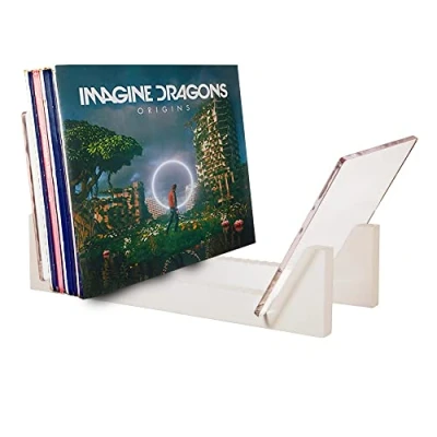 Immagine di KAIU Portadischi in Vinile Legno Massello con Supporto Acrilico Trasparente Design Premium, Perfetto per Esporre LP da 12&quot; o Singoli 7&quot; Conserva e Supporta fino a 50 Album (Noce)