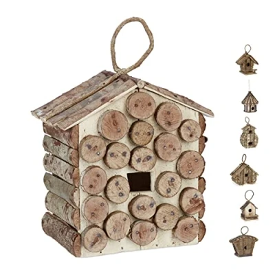 Immagine di Relaxdays Reladays Casetta per Uccelli, da Appendere, in Legno Non Trattato, Balcone, Terrazza, HLP 34 x 23.5 16 cm, Naturale 34x23,5x16 Design E
