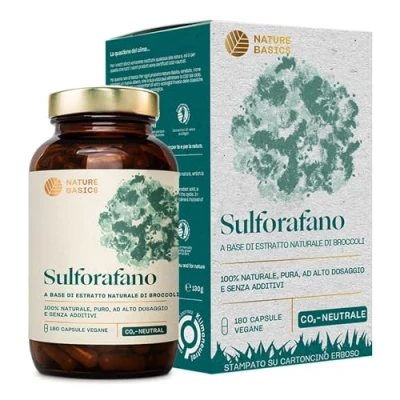 Immagine di Nature Basics® sulforafano naturale (estratto di broccoli) certificato e sostenibile 180 capsule ad alto dosaggio 500 mg per capsula con 50