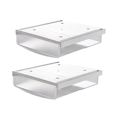 Immagine di TUKA i AKUT 2X 1,7L Cassetti Sotto Scrivania, 21x18x5,4cmcm Autoadesivo Nascosta Cassetto Sottostruttura per Scrivania/Mobile/Libreria/Mobile da Cucina ecc. 2 Unità Glassato Traslucido TKD8608