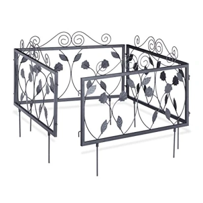 Immagine di Relaxdays 16x Bordura per Aiuola in Metallo, Set di Pannelli con Foglie Recinzione Giardino 16 34,5 x 56,5 cm, Nero