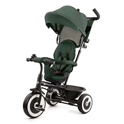 Immagine di Kinderkraft ASTON Triciclo bambini dai 9 Mesi fino 25 kg, Passeggino con Maniglione regolabile, Bici, Sedile girevole Fronte Mamma e Strada, Cappottina pieghevole, Ruota libera, Verde