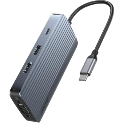 Immagine di Anker 8 in 1 USB C Hub, Docking Station Triple Display Multi Port Dongle with 2 HDMI 4K and VGA 1080p, 5Gbps Data Transfers, Ports for MacBook Air/Pro, Dell XPS, iPad Pro, More